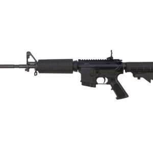 Bushmaster M4 Patrolman's Flat Top-CA AR15 Rifle - Black | 5.56NATO | 16" Barrel | M4 Handguard | A2 Flash Hider | M4 Collapsible Stock | Flip-Up Rear Sight | Fixed 10rd Mag | CA Compliant