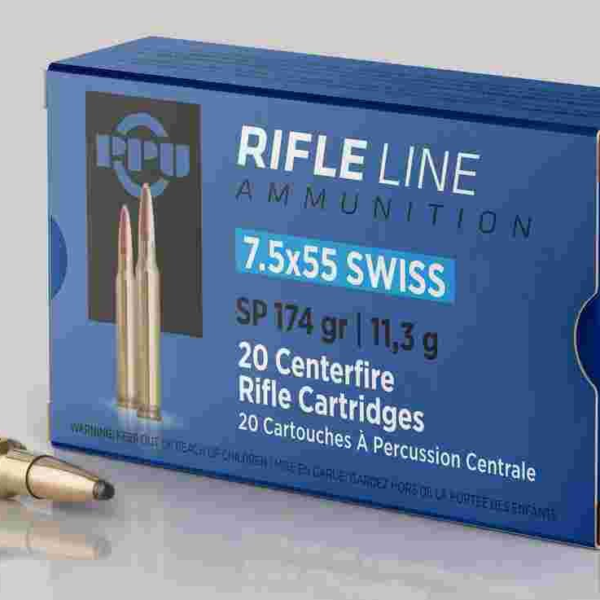 PPU Rifle Ammunition 7.5x55mm Swiss 174 gr SP 2525 fps - 20/ct