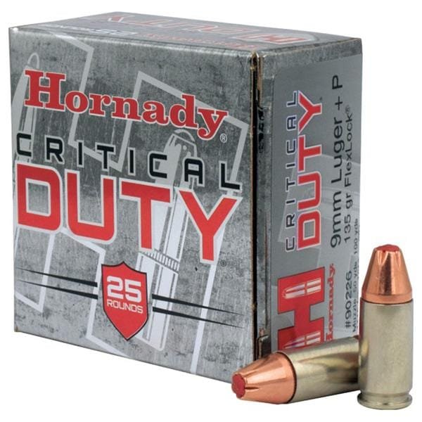 Hornady Critical Duty Handgun Ammo 9mm Luger (+P) 135 gr Flex Tip 1110 fps 25/ct