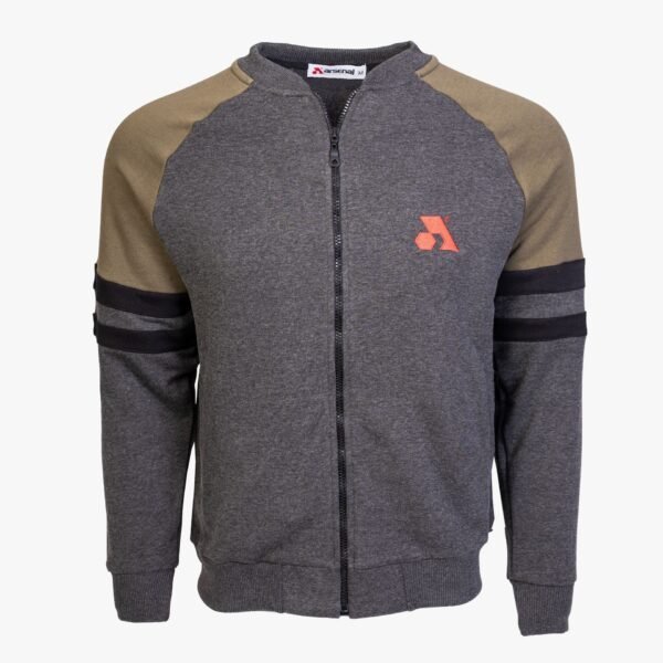 Arsenal X-Large Gray / Khaki Cotton-Poly Standard Fit Classic Crew Zip-Up Jacket