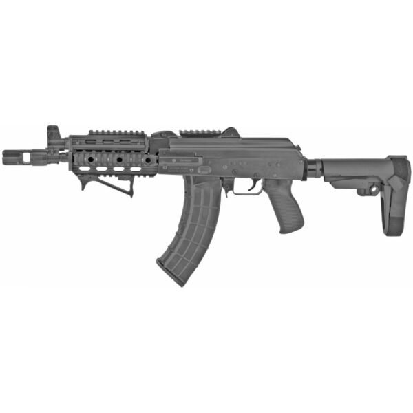 Zastava ZPAP92 AK-47 Pistol BULGED TRUNNION 1.5MM RECEIVER - Black | 7.62x39 | 10" Chrome Lined Barrel | Quad Rail | Night Brake | Angled Foregrip | SBA3 Arm Brace