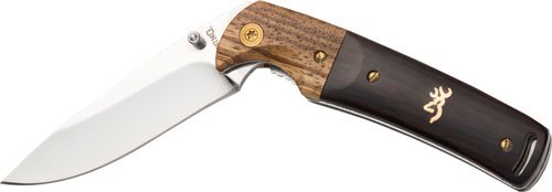 BUCKMARK HUNTER FOLDER - WOOD / BLACK, DROP POINT, PLAIN EDGE, 3" BLADE