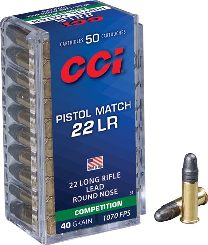 CCI Pistol Match Rimfire Ammunition .22 LR 40 gr LRN 1070 fps 50/ct