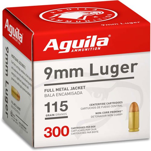 Aguila Handgun Ammuntion 9mm Luger 115 gr FMJ 1150 fps 300/ct