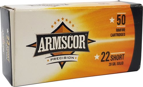 ARMSCOR 22 SHORT 29GR PLATED - LEAD-RN 1095FPS 50RD 100BX/CS