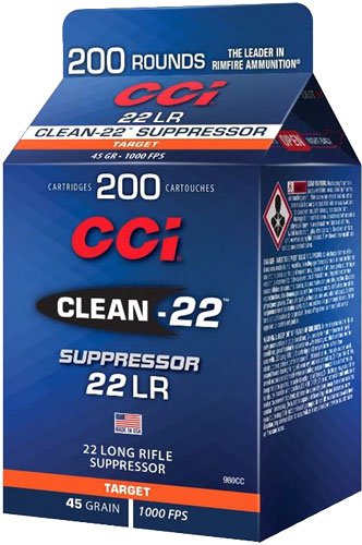 CCI Clean-22 Suppressor Rimfire Ammunition .22 LR 45 gr LRN 1000 fps 200/ct