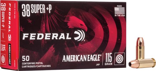 American Eagle Handgun Ammunition .38 Super (+P) 115 gr JHP 1130 fps 50/box
