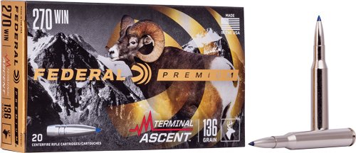 Federal Terminal Ascent Rifle Ammunition .270 Win 136 gr 3000 fps 20/ct