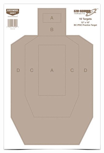 EZE-SCORER 12" X 18" BC IPSC PRACTICE PAPER TARGET, 10 TARGETS
