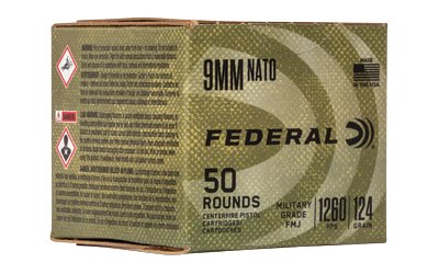 Federal NATO Military Grade Ball Handgun Ammunition 9mm Luger 124 gr FMJ 1030 fps 50/ct