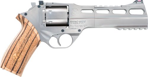 Chiappa Rhino 60DS Handgun .357 Mag 6rd Capacity 6" Barrel Nickel Plated with Wood Grips and 3 Moon Clips