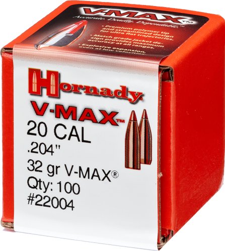 V-MAX BULLETS - 20 CALIBER, .204, 32 GRAIN, 100/BX