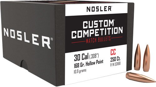 Nosler Custom Competition Bullets .30 cal .308" 168 gr HPBT 250/ct