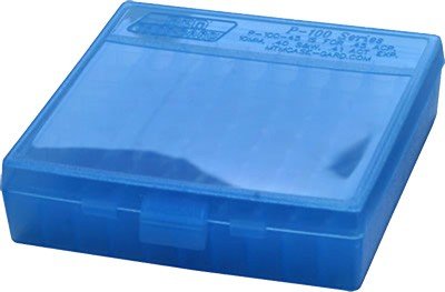 MTM Flip Top Ammo Box for .22 LR 100 Rounds Clear Blue
