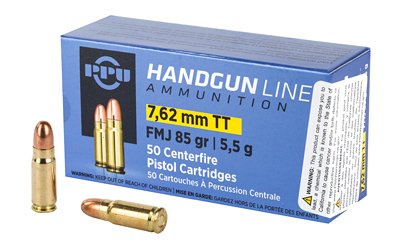 PPU Handgun Ammunition 7.62mm Tokarev 85 gr FMJ 1720 fps 50/ct