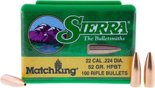 Sierra MatchKing High Velocity Rifle Bullets .22 cal .224" 52 gr HPBT MATCH 100/ct