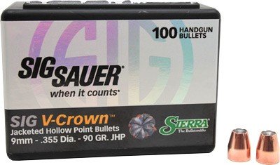 Sig Sauer V-Crown by Sierra Handgun Bullets 9mm .355" 90 gr JHP Sig Sauer V-Crown 100/ct
