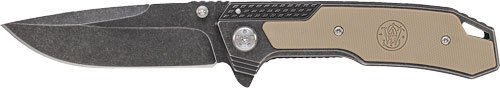 S&W STONEWASH DROP POINT 3.6" - BLADE W/ S&W LOGO IN G10 HNDL