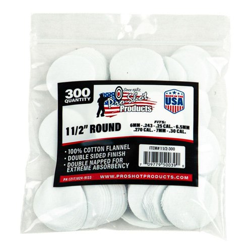 COTTON FLANNEL PATCHES - 6MM-.30 CALIBER, 1 1/2 ROUND, 300 COUNT