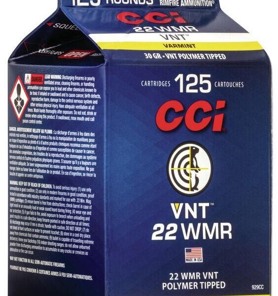 CCI Varmint Rimfire Ammunition .22 WMR 30 gr VNT 2200 fps 125/ct