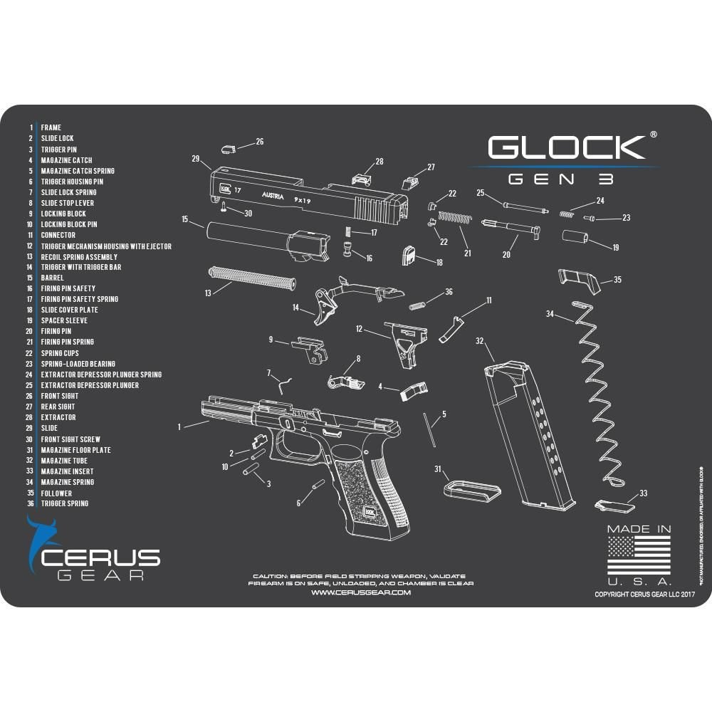 Cerus Gear 12x17 Glock Gen3 Schematic ProMat - Gray