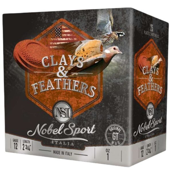 Nobel Sport Clays & Feathers Shotshells 12ga 2-3/4" 1oz 1300 fps #7.5 250/rd Case (10-25/ct Boxes)