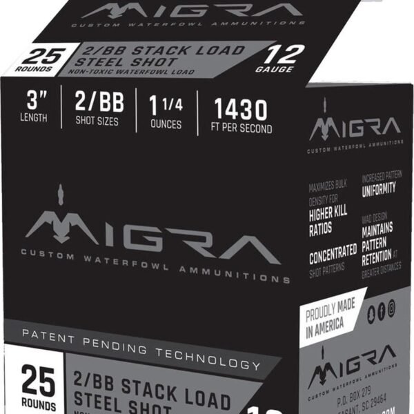 Migra Waterfowl Steel Shot Shotshell 12 ga 3" 1-1/4 oz 1430 fps #2-BB 25/ct