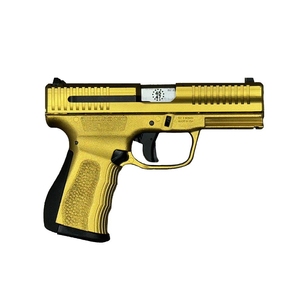 FMK G3 Trump Signature Handgun 9mm Luger 14rd Magazines(2) 3.87" Barrel Optic Ready Gold and silver Cerakote
