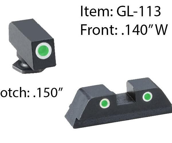 Ameriglo Classic Style 3-Dot Night Sight Set for Select Glocks / Front Tritium - Green / Front Outline - White / Rear Tritium - Green / Rear Outline -