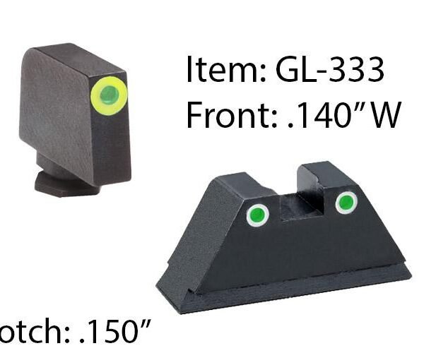 Amerigo Custom Combination Tall Suppressor Height Set - All Glock Models Except 42 43 / Front Tritium - Green / Front Outline - LumiGreen / Rear Trit