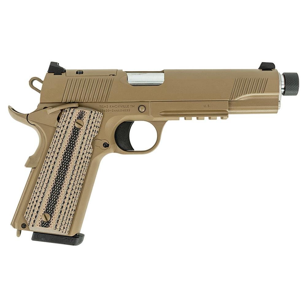 Tisas 1911 B45RGD TH Raider Handgun .45 ACP 8rd Magazines(2) 5.5" Threaded Barrel FDE Cerakote Optic Ready