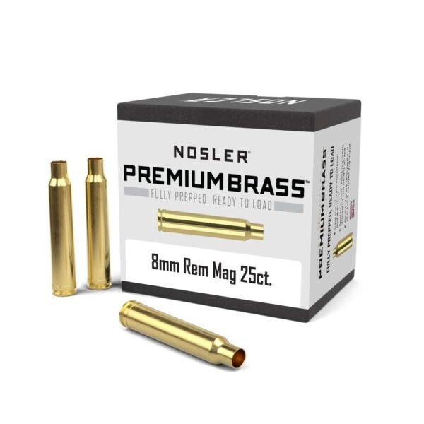 Nosler Unprimed Brass Rifle Cartridge Cases 25/ct 8mm Rem Mag