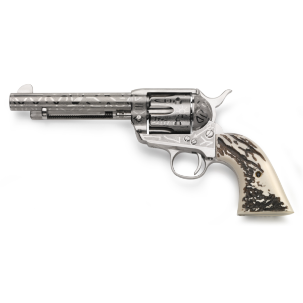 Taylor's 1873 Cattlebrand Engraved Stag Handgun .45 Colt 6rd Capacity 5.5" Barrel Engraved Silver with White