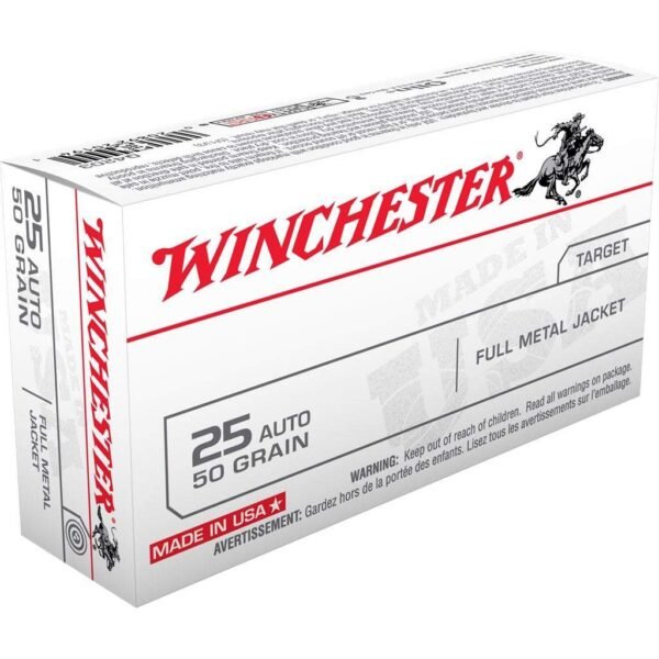 Winchester USA Handgun Ammunition .25 ACP 50 gr FMJ 50/ct
