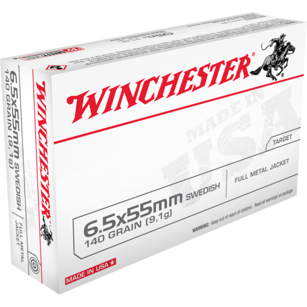 Winchester 6.5x55mm Swedish Ammunition Target USA6555 140 Grain Full Metal Jacket 20 Rounds