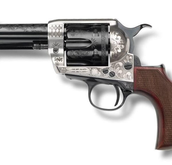 Pietta 1873 Alchimista Jr Handgun .45 Colt  6rd Capacity 3.5" Barrel Silver & Blue Engraved Checkered Grips