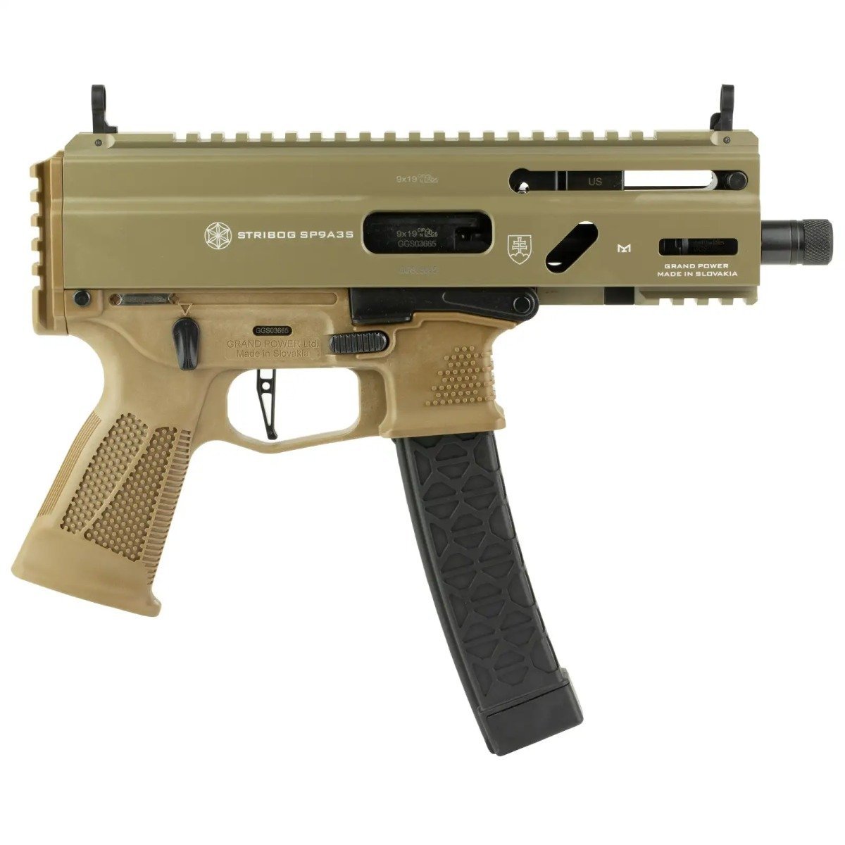 Grand Power Stribog SP9A3S Pistol - FDE | 9mm | 5" Threaded Barrel | 30rd