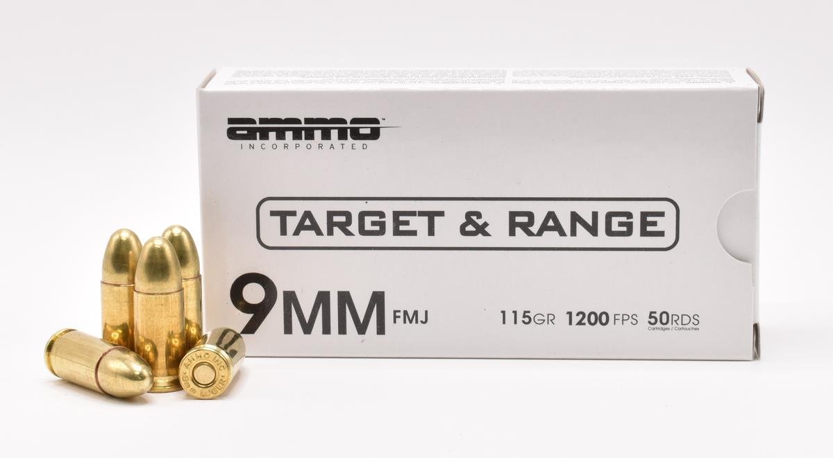 Ammo Inc. Target and Range Handgun Ammunition 9mm Luger 115 gr FMJ 1128 fps 50/ct