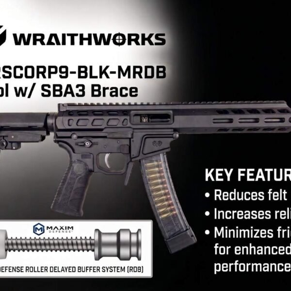 Wraithworks WARSCORP9 Roller Delayed Side-Charging AR Pistol - Black | 9mm | 8.5" Barrel | 7" M-LOK Rail | SB Tactical SBA3 Brace | Accepts Scorpion Mags